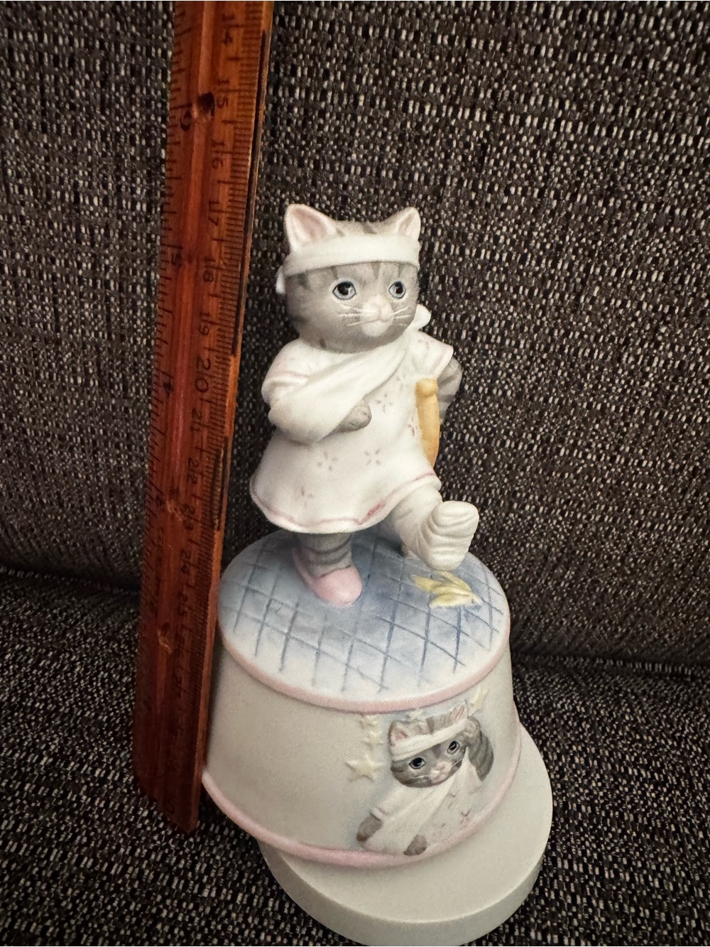 Gray and Pink Cat Figurine Decorative Collectible.   NEW in BOX.    Musical.